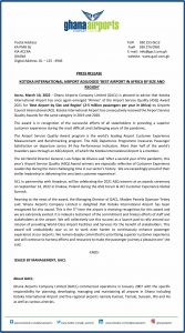 PRESS RELEASE: KOTOKA INTERNATIONAL AIRPORT ADJUDGED “BEST AIRPORT BY SIZE BY REGION”
